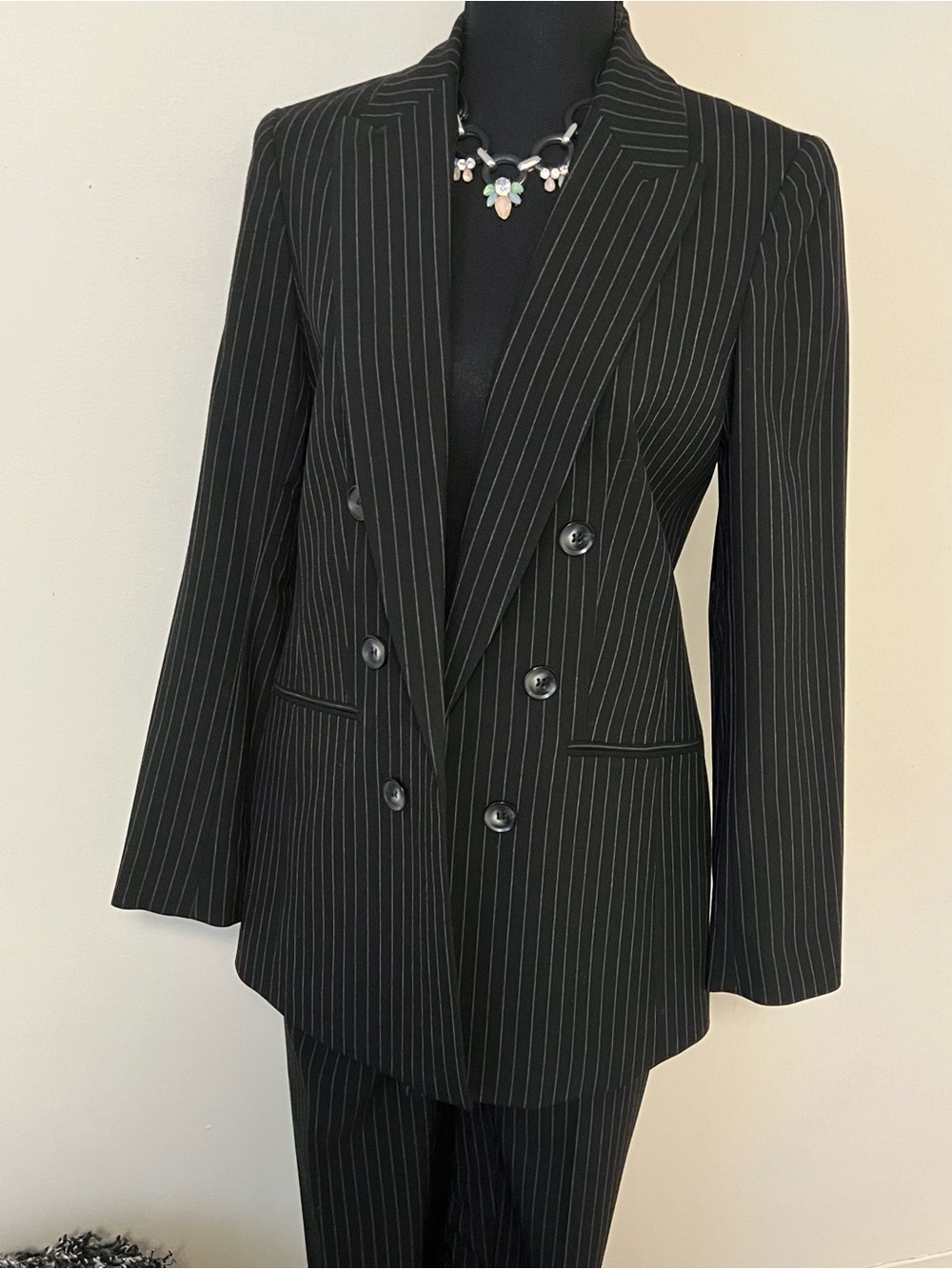 Bar III Black Pinstripe Double-Breasted Blazer